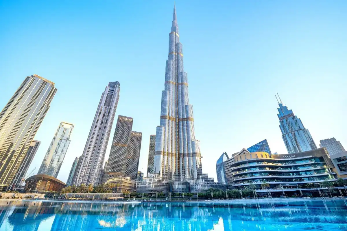 The exterior view of the Burj Khalifa as the tallest building in the world